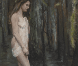 Girl walking in a mangrove partially nude