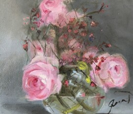 Oil painting of pink roses